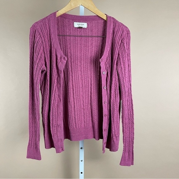 Sonoma Medium Vintage Grandma Cardigan Cotton Ribbed Cable Knit Pink Grannycore - Picture 2 of 8